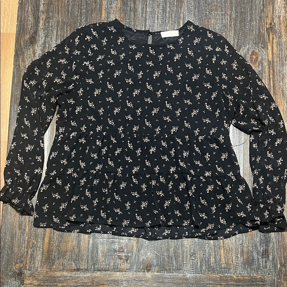 Altar'd State Black Blouse with Pink Floral Print
